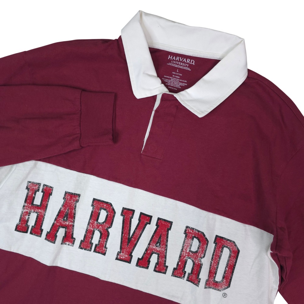 Harvard University Rugby Shirt Mens Large Red Long Sleeve Polo Grayson Social